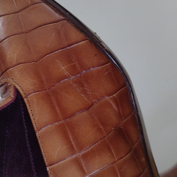 Vera Wang Leather Vintage Crocodile Square Toe Kitten Heels Office EU Size 38 - Picture 11 of 14